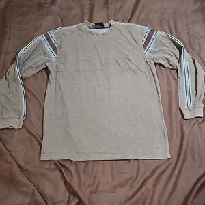 XG Men's Long Sleeve Shirt Brown Green With Stripe Down Shoulder And Arm Size M